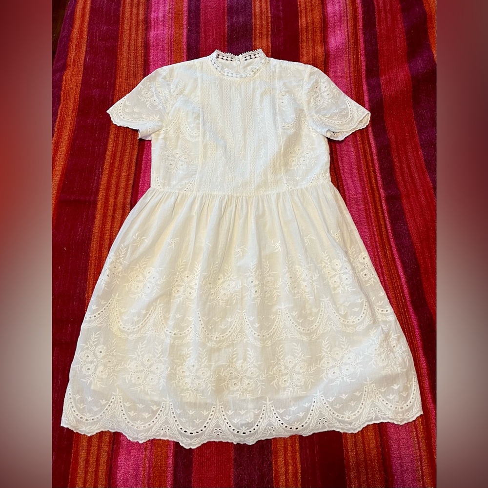 Maeve White Eyelet Cotton Blend Embroidered Dress Size S